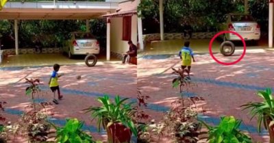 Video: Cậu bé biểu diễn pha sút bóng vào bánh xe đang lăn