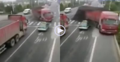 Video: Tài xế container đánh lái ‘uốn cong xe’ thoát nạn trong gang tấc