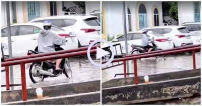 Video: Cô gái thi lái xe trên đường ngập nước