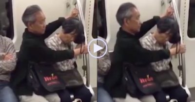 Video: Cụ ông ghì chặt hai tay làm điểm tựa cho cụ bà ngủ ngon lành trên tàu điện