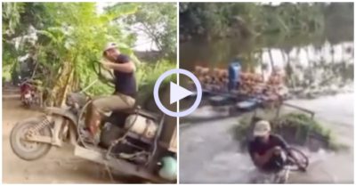 Video: Pha lùi công nông đi xuống lòng ao của chàng trai