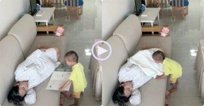 Video: Thấy mẹ mang bầu ngủ quên trên ghế sofa, bé trai có hành động bất ngờ liên tiếp