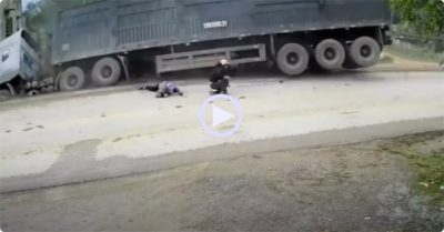 Video: Tài xế container đánh lái kịp thời, cứu 3 mạng người trong gang tấc