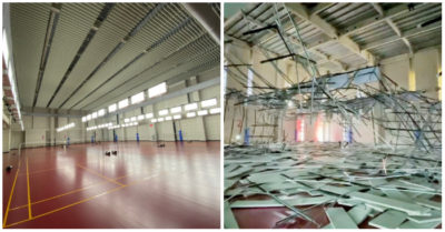 Video trần nhà sụp đổ, người chơi cầu lông tháo chạy