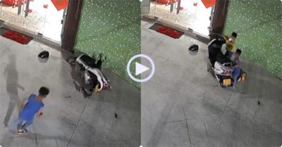 Video: Ấm lòng hai anh trai nhanh trí cứu em bị xe máy đổ vào người