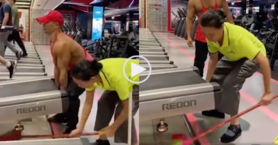 Video: Chàng trai cơ bắp ‘quê’ khi chị lao công nâng máy chạy bộ bằng một tay