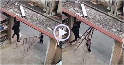 Video: Mẹ bị trượt thang, bé trai nhanh trí cứu nguy giúp mẹ kịp thời