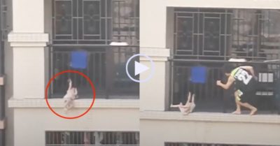 Video: Hàng xóm kịp thời cứu em bé mắc kẹt cheo leo ở tầng 7