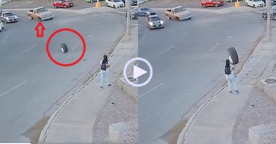 Video: Cô gái giật mình khi bị bánh ôtô văng bay qua đầu