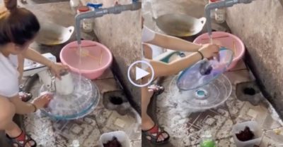 Video: Chào hè, người phụ nữ mang quạt ra ‘tắm rửa’ nhiệt tình