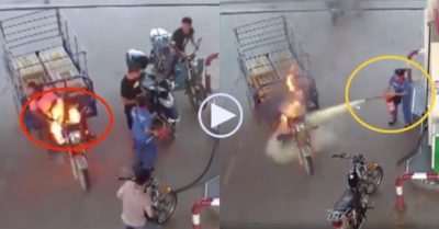 Video: Nữ nhân viên cây xăng dập lửa xe ba gác trong 12 giây