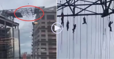 Video: Giàn giáo đổ sập khiến 8 công nhân bị treo lơ lửng trên không