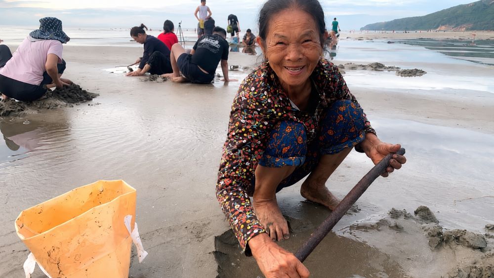 Ngọc nhằn nghề cào ngao tự nhiên trên biển Quỳnh xứ Nghệ, nơi nhiều người dân mưu sinh từ sáng sớm giữa bãi triều.