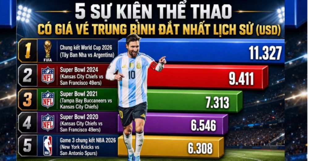 Giá vé chung kết World Cup 2026 lập kỷ lục, có vé chạm 2 triệu USD nhờ sức hút từ Lionel Messi và trận đấu đỉnh cao.